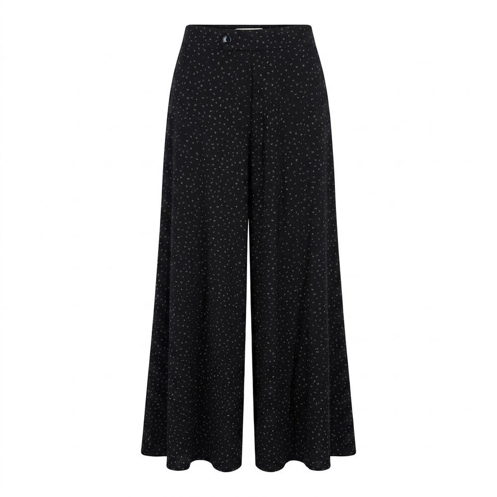 Anthropologie Wide Leg Trouser Pants Black Ditsy Print Viscose US 4 Flowy